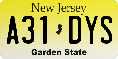 NJ license plate A31DYS
