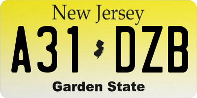 NJ license plate A31DZB