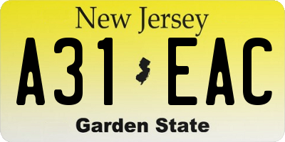 NJ license plate A31EAC
