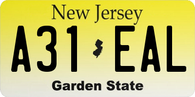 NJ license plate A31EAL