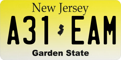 NJ license plate A31EAM