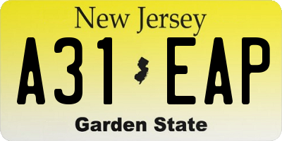 NJ license plate A31EAP
