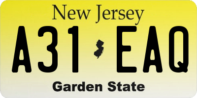 NJ license plate A31EAQ