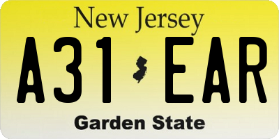 NJ license plate A31EAR
