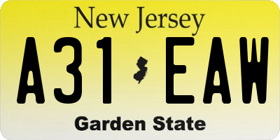 NJ license plate A31EAW