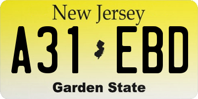NJ license plate A31EBD