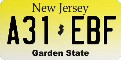 NJ license plate A31EBF