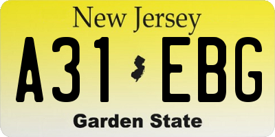 NJ license plate A31EBG