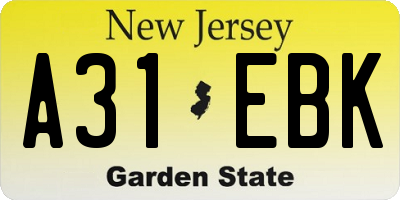 NJ license plate A31EBK