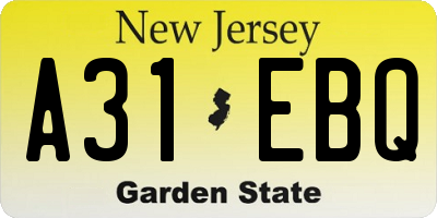 NJ license plate A31EBQ