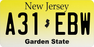 NJ license plate A31EBW