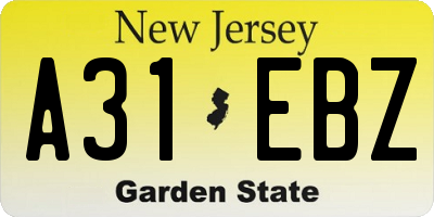 NJ license plate A31EBZ