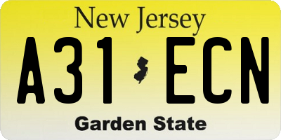 NJ license plate A31ECN