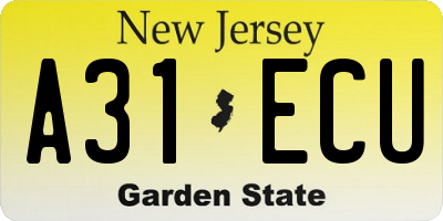 NJ license plate A31ECU