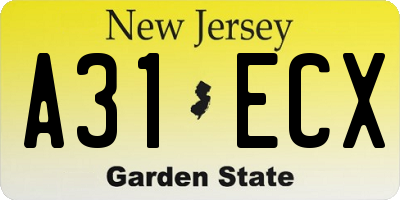 NJ license plate A31ECX