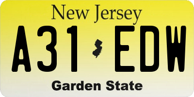 NJ license plate A31EDW