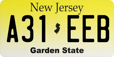 NJ license plate A31EEB