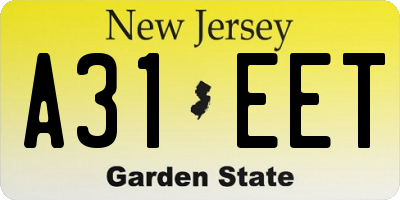 NJ license plate A31EET