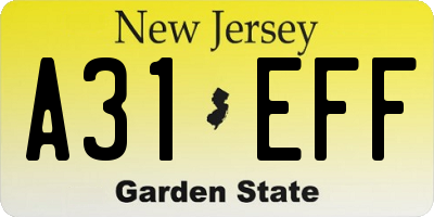 NJ license plate A31EFF