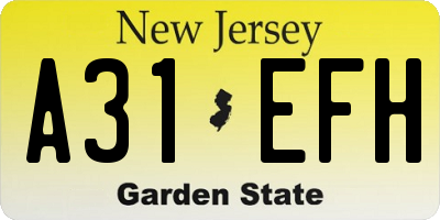 NJ license plate A31EFH