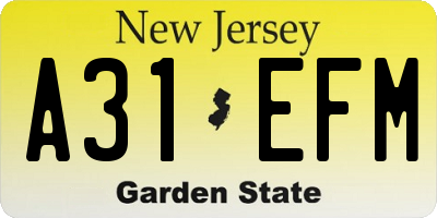 NJ license plate A31EFM