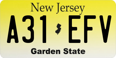 NJ license plate A31EFV