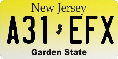 NJ license plate A31EFX