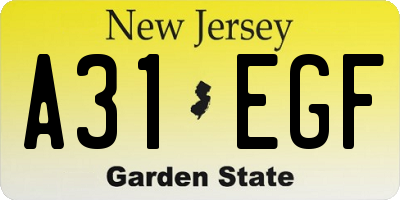 NJ license plate A31EGF
