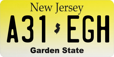 NJ license plate A31EGH