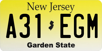 NJ license plate A31EGM