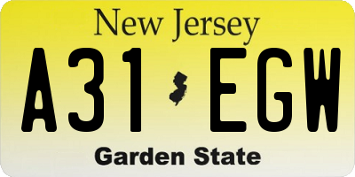 NJ license plate A31EGW