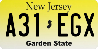 NJ license plate A31EGX