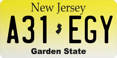 NJ license plate A31EGY