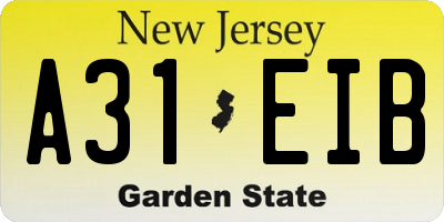 NJ license plate A31EIB