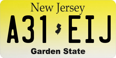 NJ license plate A31EIJ