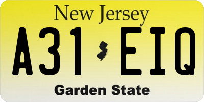 NJ license plate A31EIQ