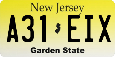 NJ license plate A31EIX