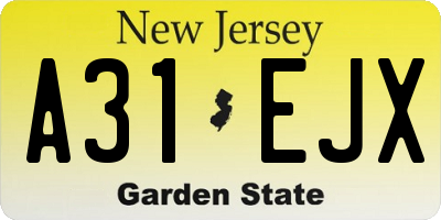 NJ license plate A31EJX
