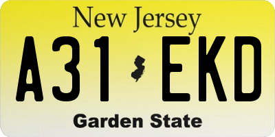 NJ license plate A31EKD