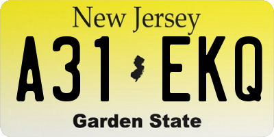 NJ license plate A31EKQ