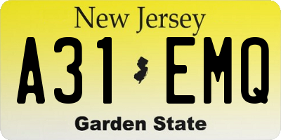 NJ license plate A31EMQ