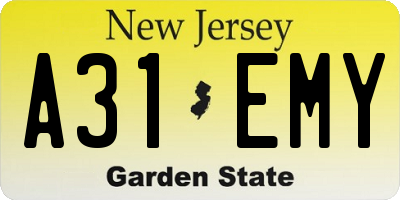 NJ license plate A31EMY