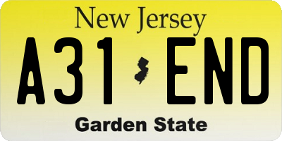 NJ license plate A31END