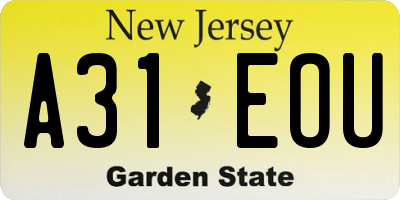 NJ license plate A31EOU