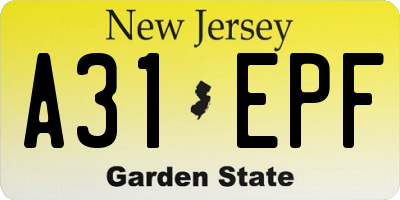 NJ license plate A31EPF