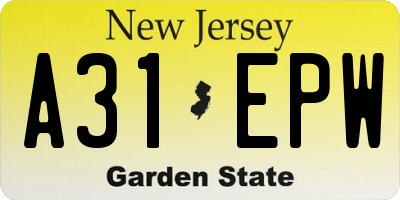 NJ license plate A31EPW