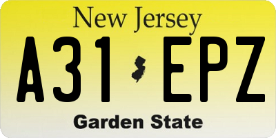 NJ license plate A31EPZ