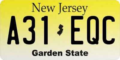 NJ license plate A31EQC