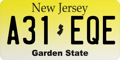 NJ license plate A31EQE