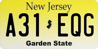 NJ license plate A31EQG